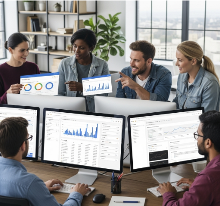 Team working on Google Ads campaigns